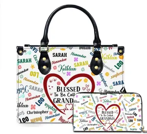 Mothers Day Gift Leather Bag- Personalized Grandmas Purse With Grandkids Names, Grandma Handbag Birthday Gifts For Mom Women