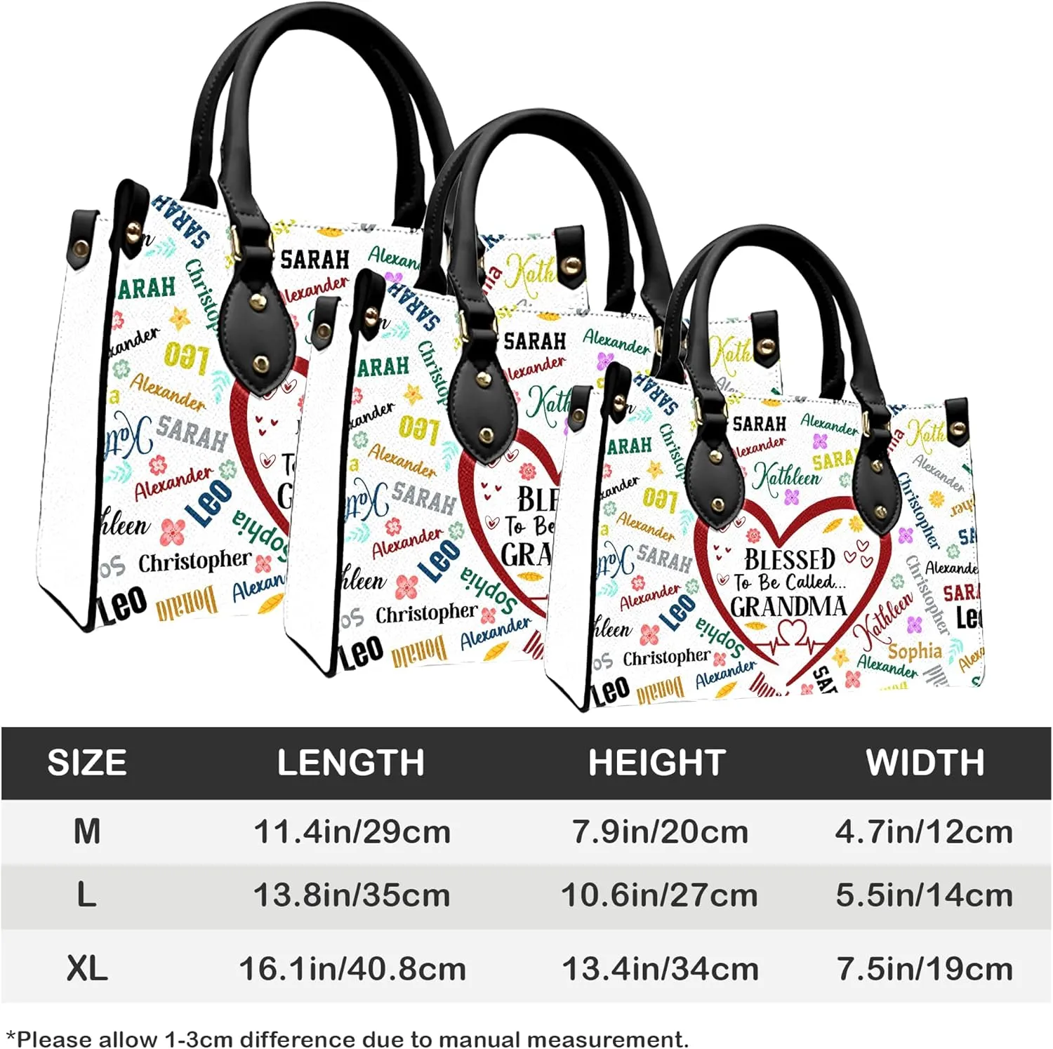 Mothers Day Gift Leather Bag- Personalized Grandmas Purse With Grandkids Names, Grandma Handbag Birthday Gifts For Mom Women
