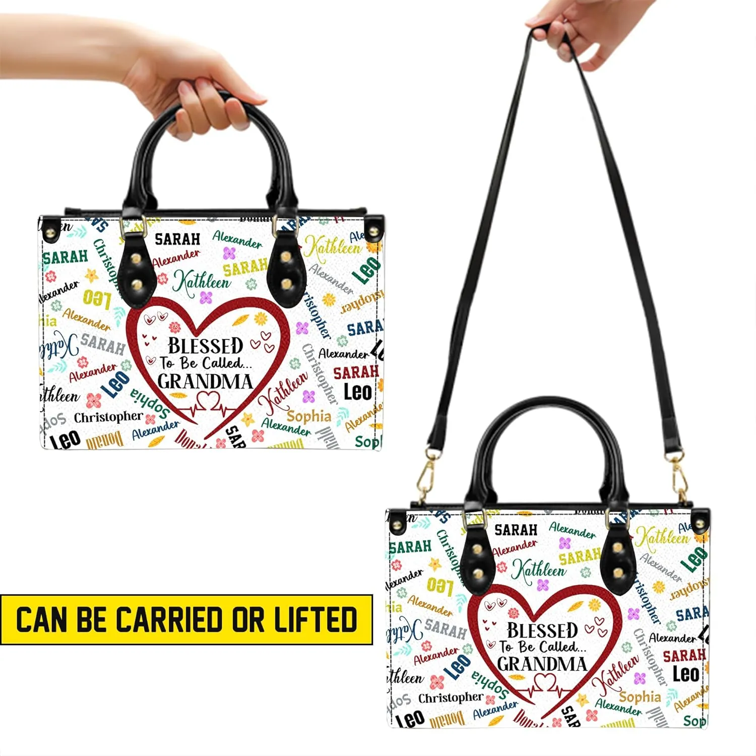 Mothers Day Gift Leather Bag- Personalized Grandmas Purse With Grandkids Names, Grandma Handbag Birthday Gifts For Mom Women