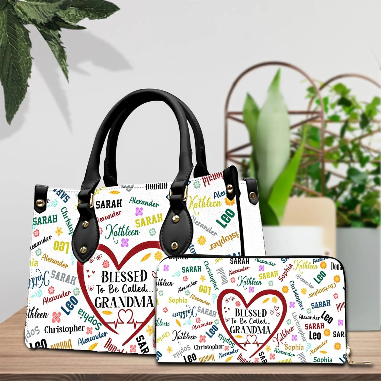 Mothers Day Gift Leather Bag- Personalized Grandmas Purse With Grandkids Names, Grandma Handbag Birthday Gifts For Mom Women