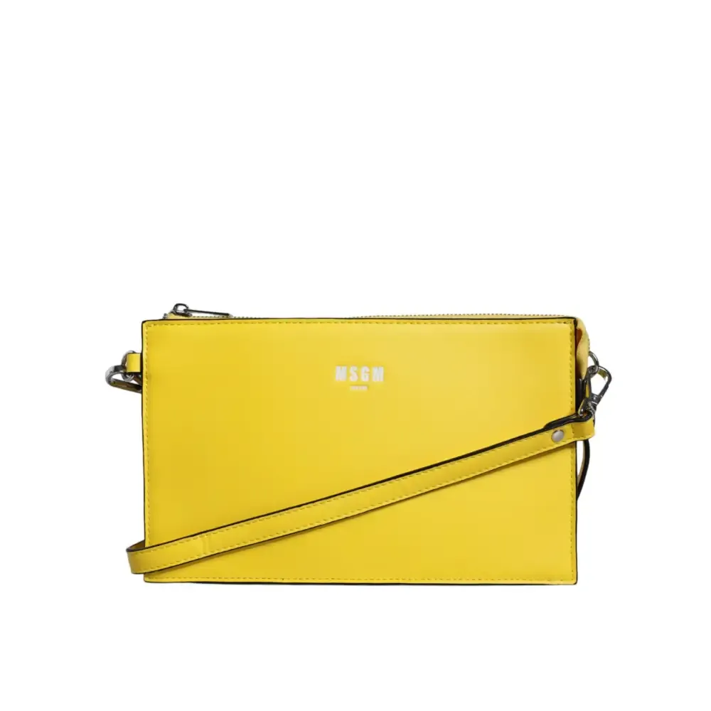 MSGM Yellow Leather Logo Crossbody Sling Shoulder Bag