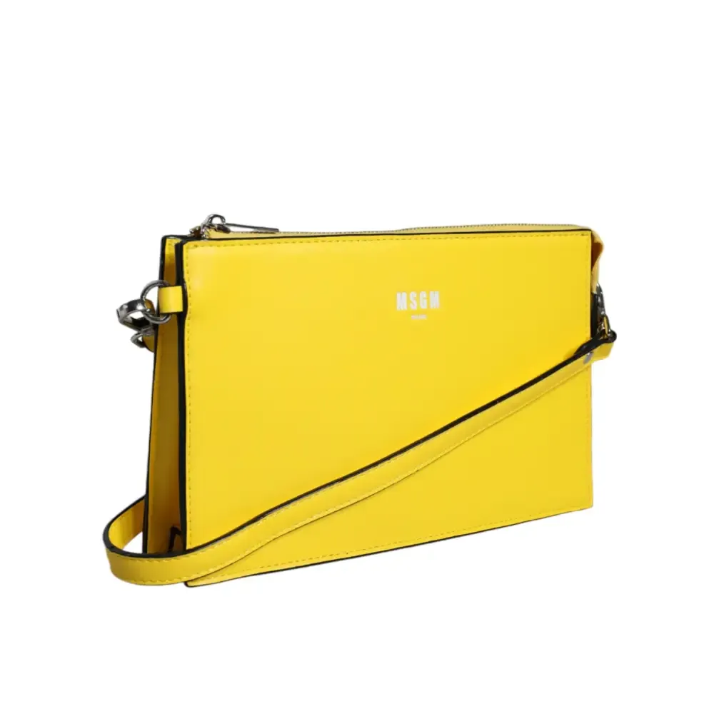 MSGM Yellow Leather Logo Crossbody Sling Shoulder Bag