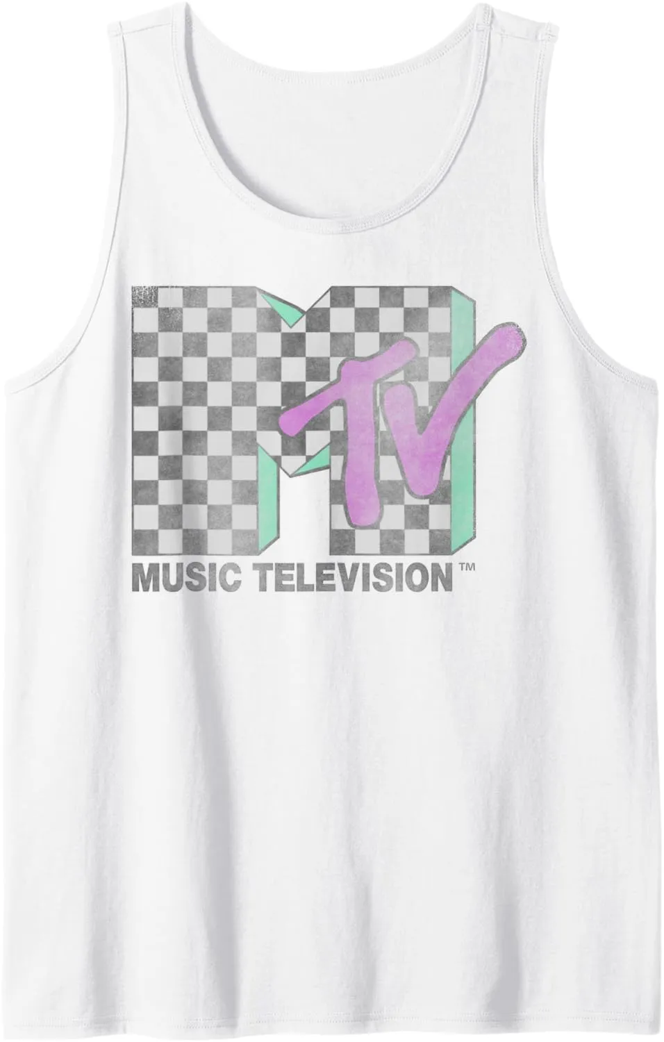 MTV Checkered Distressed Retro Logo Tank Top