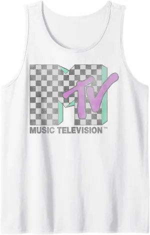MTV Checkered Distressed Retro Logo Tank Top