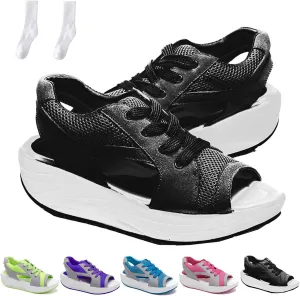 Muffin Sandals for Women, Contrast Paneled Cutout Lace-Up Muffin Sandals, Platform Wedges Open Toe Shoes