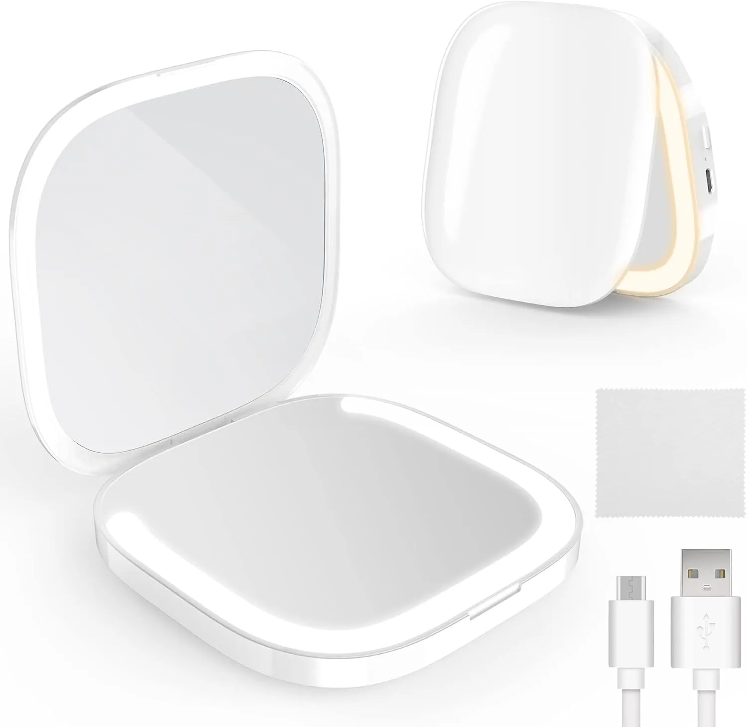 MY BEAUTY LIGHT Bright Compact Mirror with Light, Durable Rechargeable 1X/3X Magnifying Mirror with Light, 3000K-6000K Travel Makeup Mirror with Lights for Handbag Purse Pocket (White)