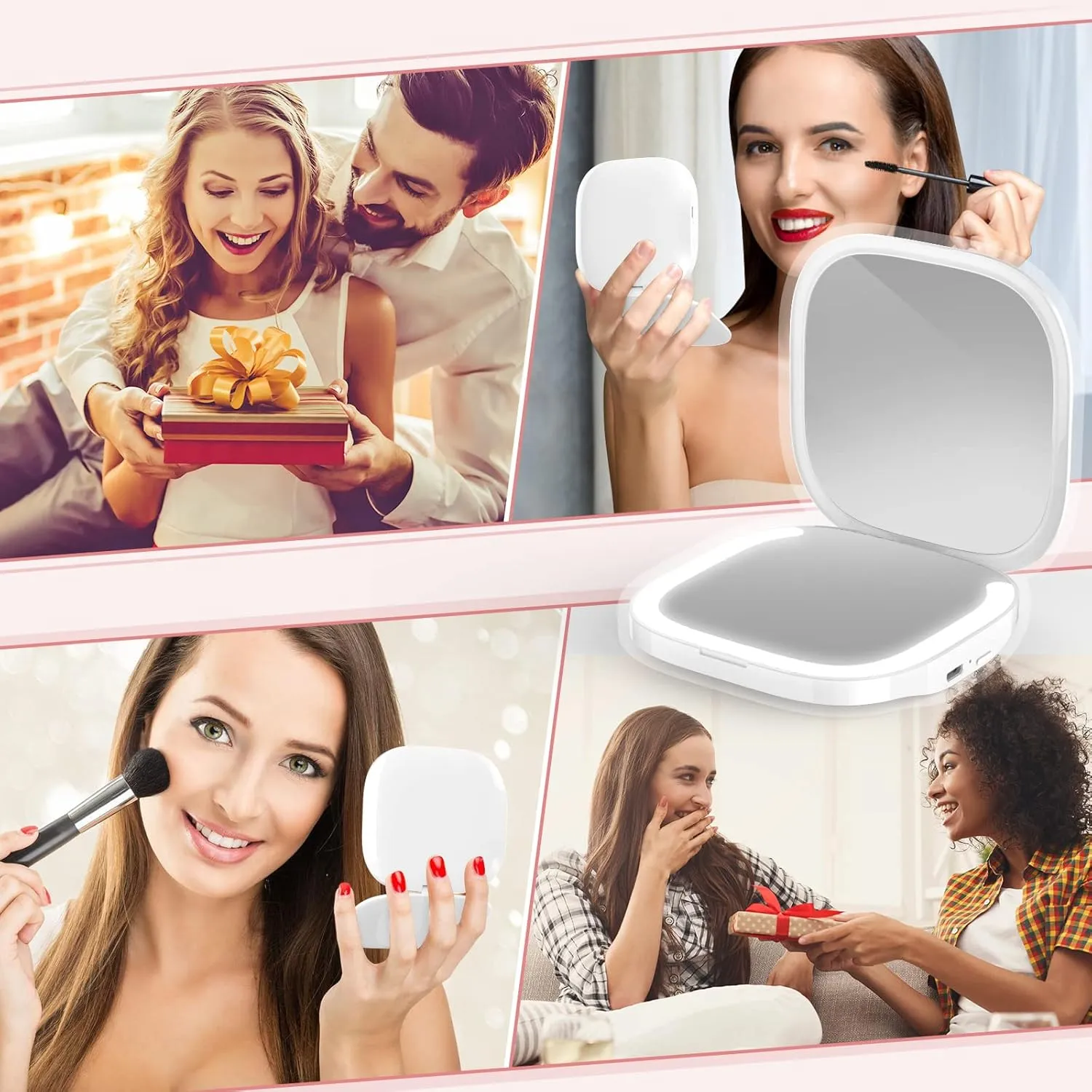 MY BEAUTY LIGHT Bright Compact Mirror with Light, Durable Rechargeable 1X/3X Magnifying Mirror with Light, 3000K-6000K Travel Makeup Mirror with Lights for Handbag Purse Pocket (White)