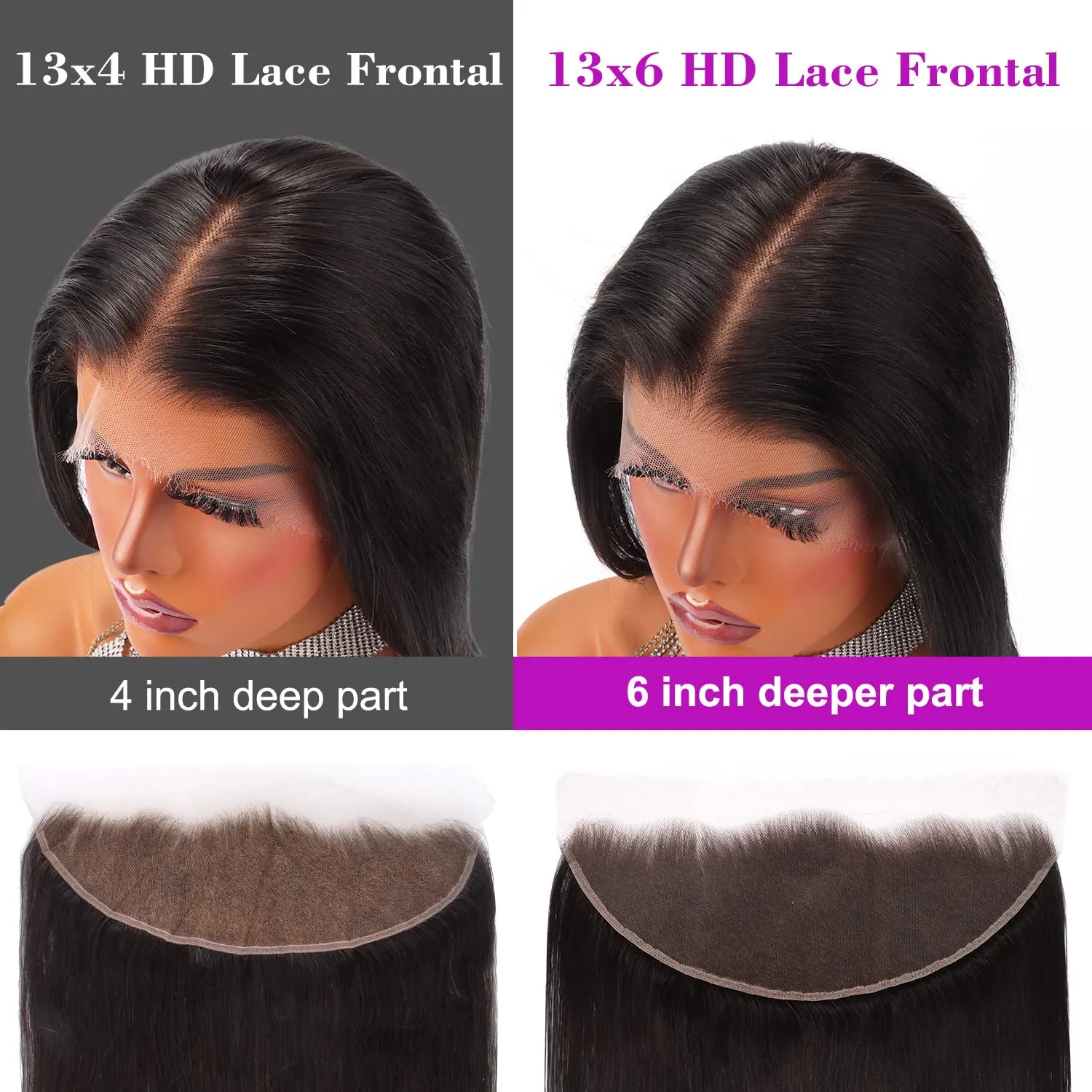 MY SHINY WIGS 13x6 HD Lace Frontal - Ultra Thin Swiss HD Lace, Pre-Bleached Knots, Pre-Plucked Straight Virgin Human Hair, Invisible Thinnest Knots - 12 Inch