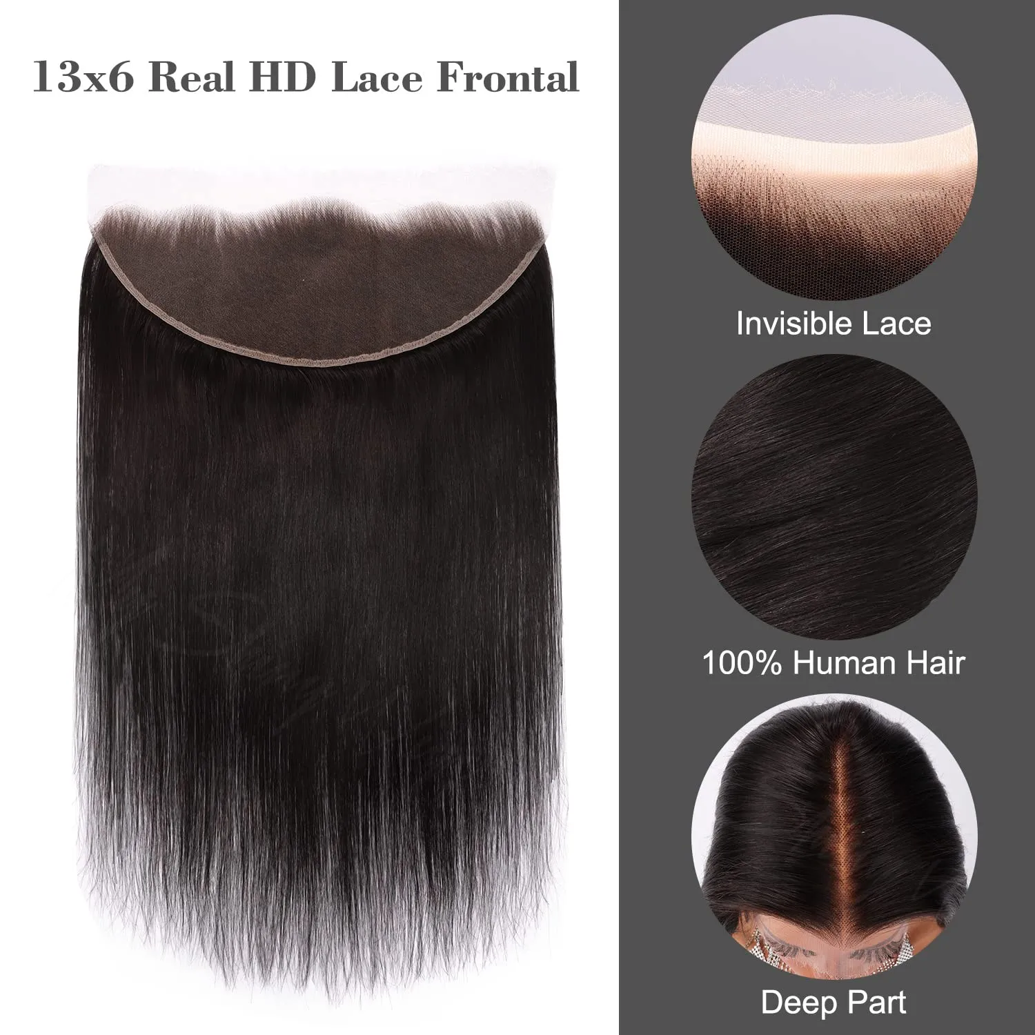 MY SHINY WIGS 13x6 HD Lace Frontal - Ultra Thin Swiss HD Lace, Pre-Bleached Knots, Pre-Plucked Straight Virgin Human Hair, Invisible Thinnest Knots - 12 Inch