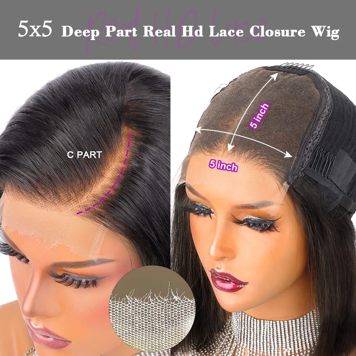 MY SHINY WIGS 5x5 Hd Lace Closure Wigs Human Hair 0.11mm Thin Hd Lace Closure Wig Bleached Knots ReaL Hd Lace Wig Invisible Swiss Lace Body Wave Virgin Human Hair Tiny Knots Melted Lace Wig 20 Inch