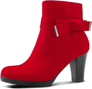 mysoft Women's Booties with Heel, Chunky Stacked Heel Zipper Ankle Boots for Ladies