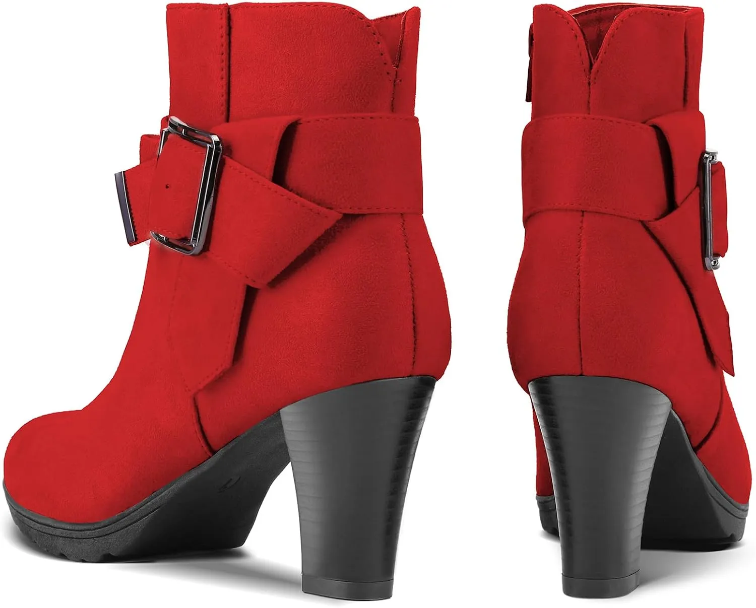 mysoft Women's Booties with Heel, Chunky Stacked Heel Zipper Ankle Boots for Ladies