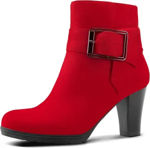 mysoft Women's Booties with Heel, Chunky Stacked Heel Zipper Ankle Boots for Ladies