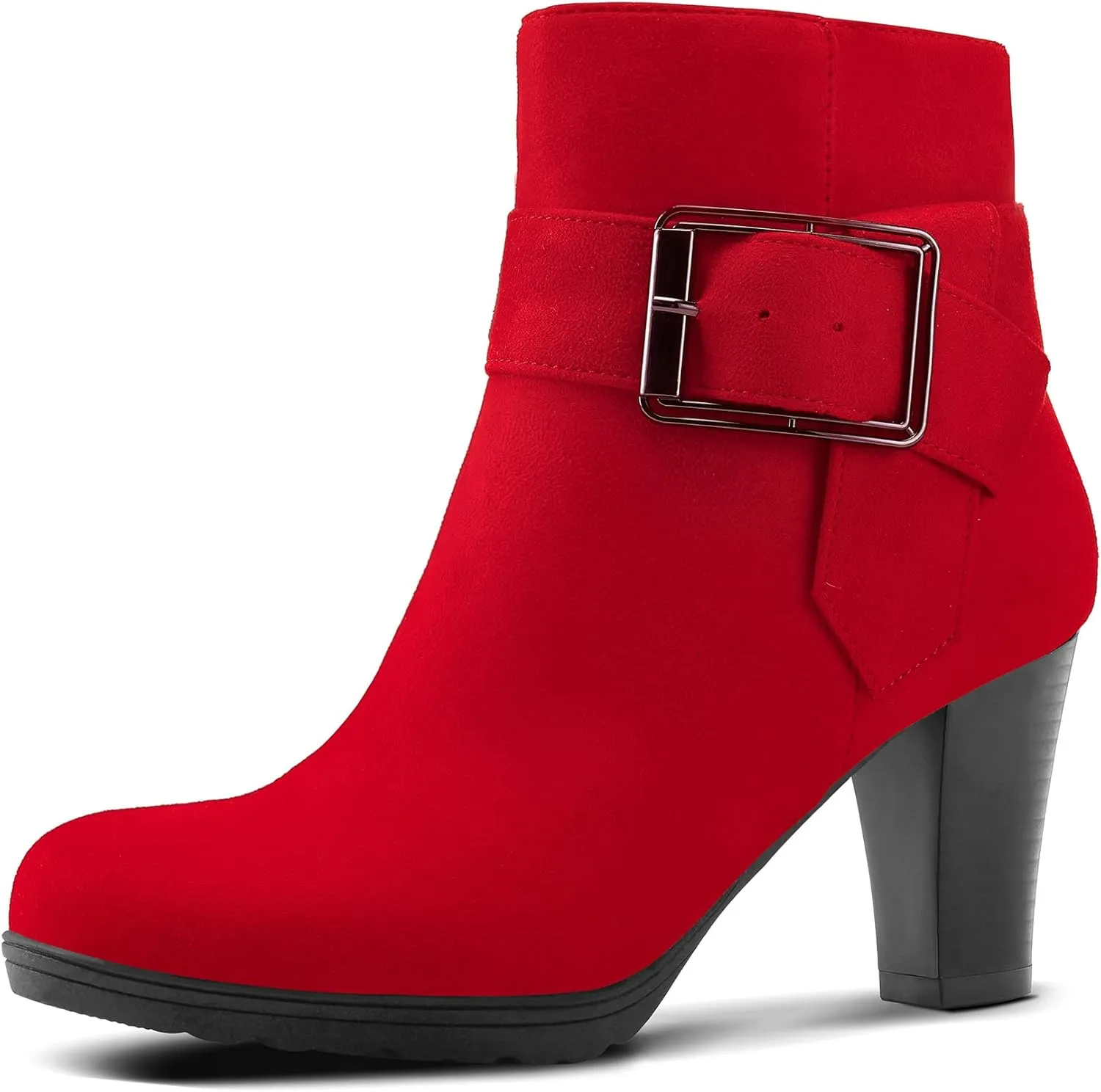 mysoft Women's Booties with Heel, Chunky Stacked Heel Zipper Ankle Boots for Ladies