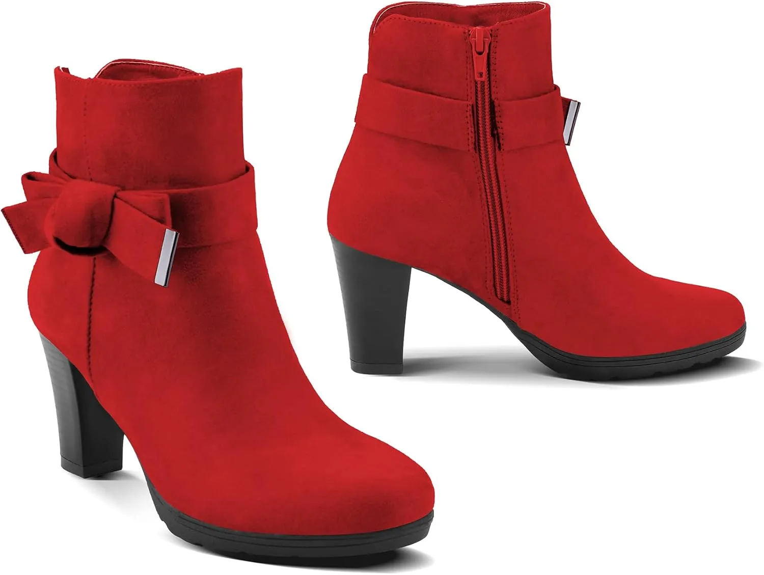 mysoft Women's Booties with Heel, Chunky Stacked Heel Zipper Ankle Boots for Ladies