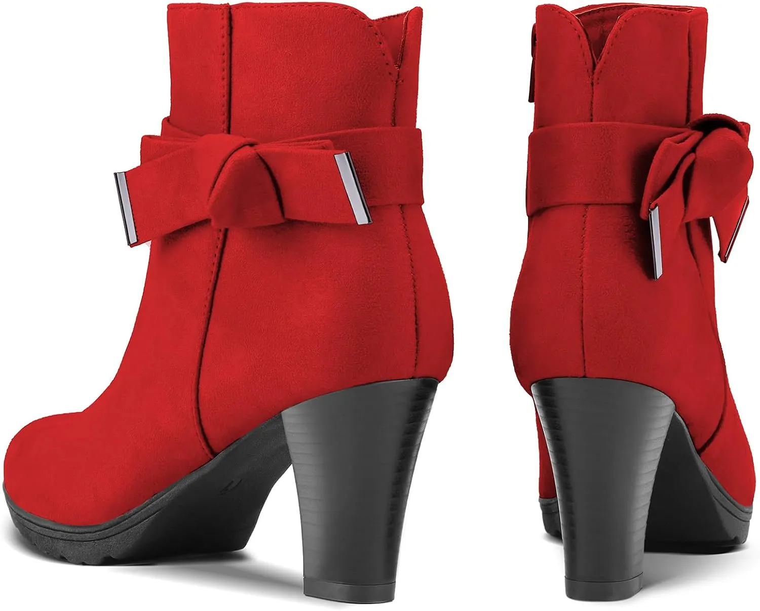 mysoft Women's Booties with Heel, Chunky Stacked Heel Zipper Ankle Boots for Ladies