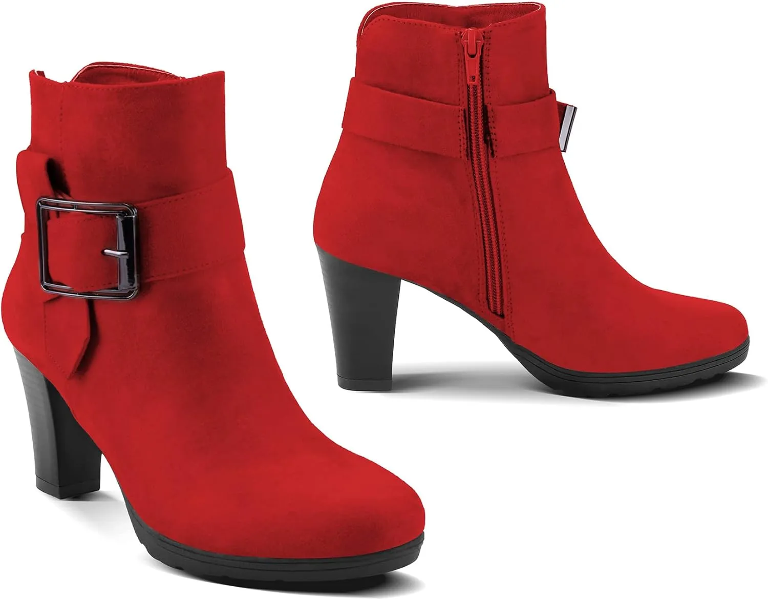 mysoft Women's Booties with Heel, Chunky Stacked Heel Zipper Ankle Boots for Ladies