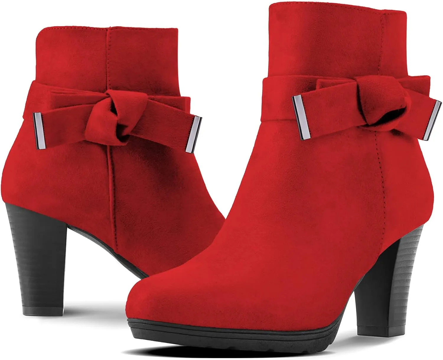 mysoft Women's Booties with Heel, Chunky Stacked Heel Zipper Ankle Boots for Ladies
