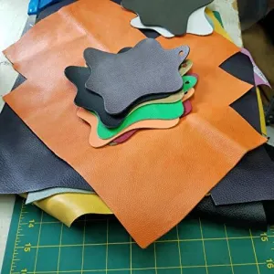 NAT LEATHERS™ scrap 2 lbs. of remnants trimming Cow hide shoe handbag and upholstery cuts colors nappa, embossed metallic leathers in 2.5-3.0 oz 1.2-1.4 mm about 2 pound Leather Skin (2 lbs)