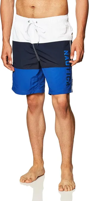 Nautica Men's Standard Quick Dry Classic Logo Tri-Block Series Swim Trunk