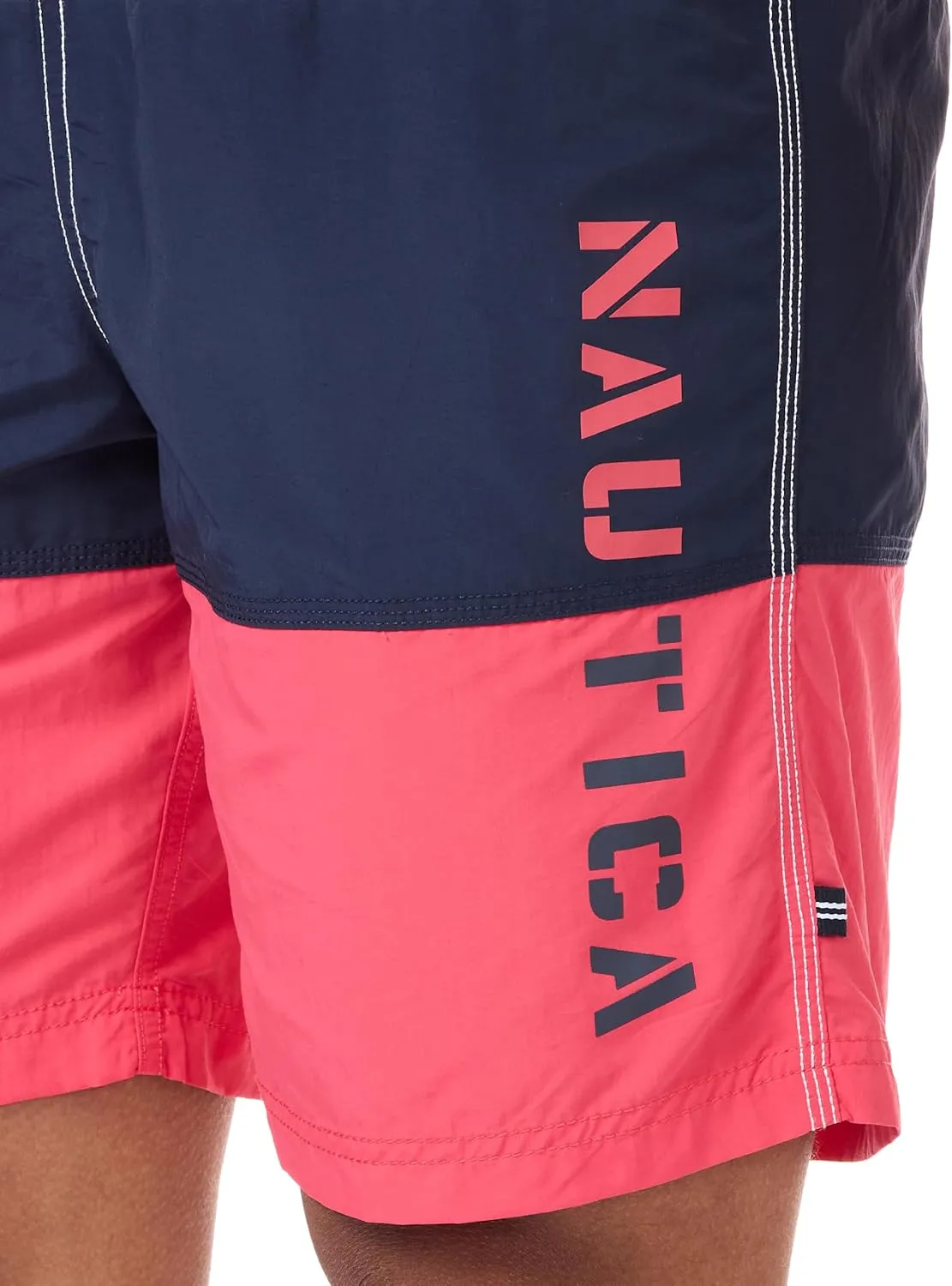 Nautica Men's Standard Quick Dry Classic Logo Tri-Block Series Swim Trunk
