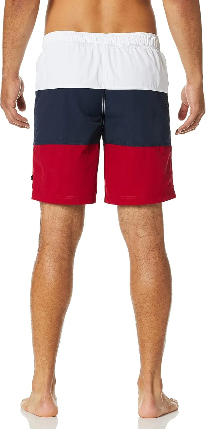 Nautica Men's Standard Quick Dry Classic Logo Tri-Block Series Swim Trunk