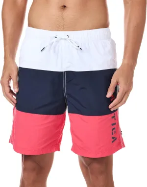 Nautica Men's Standard Quick Dry Classic Logo Tri-Block Series Swim Trunk
