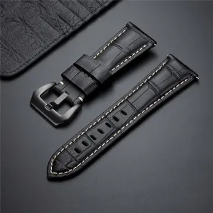 New 20 22 24 26mm Genuine Leather Watch Band Strap Blue watchband Watch Accessories Bracelet with Solid Metal Buckle (Color : Black Size : 20mm) (Black 22mm)