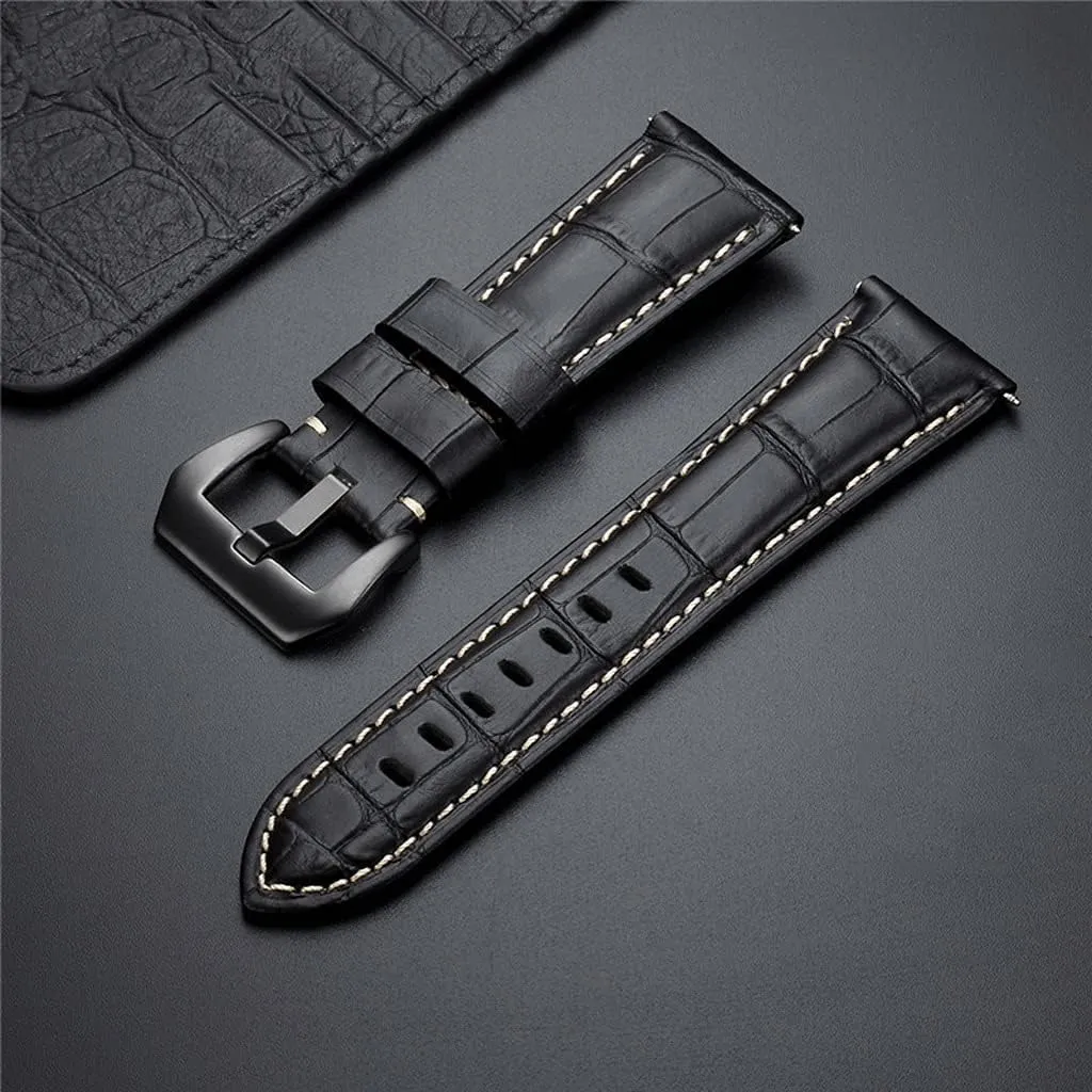New 20 22 24 26mm Genuine Leather Watch Band Strap Blue watchband Watch Accessories Bracelet with Solid Metal Buckle (Color : Black Size : 20mm) (Black 22mm)