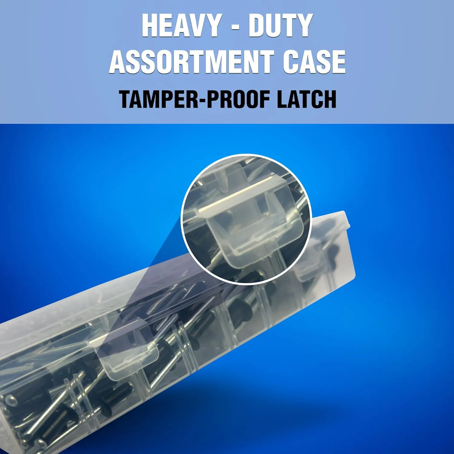 New Age America® 700pcs Blind Pop Rivets & Backup Washers | 3/32" to 1/4" | Black | 14 Sizes | SAE Size Aluminum Rivets & 304 Stainless Steel Backup Washers | Rivet Kit w Steel Mandrel | Labelled Case