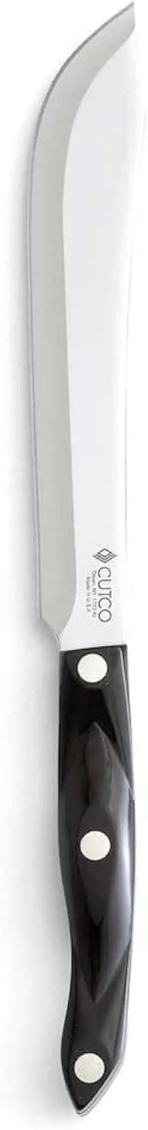 New and Manufacturer Reconditioned Model 1722 CUTCO Butcher Knives with 8" High Carbon Stainless blades and 5" classic dark brown handles (often called "black"). Come with new CUTCO cardboard sheaths.