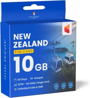 New Zealand Travel SIM Card (10 GB, 60 Days) - OneNZ Data SIM Card w/Unlimited Minutes to NZ Landlines/Numbers - Tethering/Hotspot Card- 3-in-1 Standard, Micro, & Nano SIM Card for Unlocked Phones