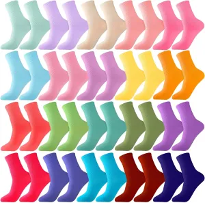 Newcotte 20 Pairs Candy Colored Women Socks Solid Color Lightweight Crew Socks Cotton Athletic Colorful Socks Assorted Colors for Shoe Size 6-9