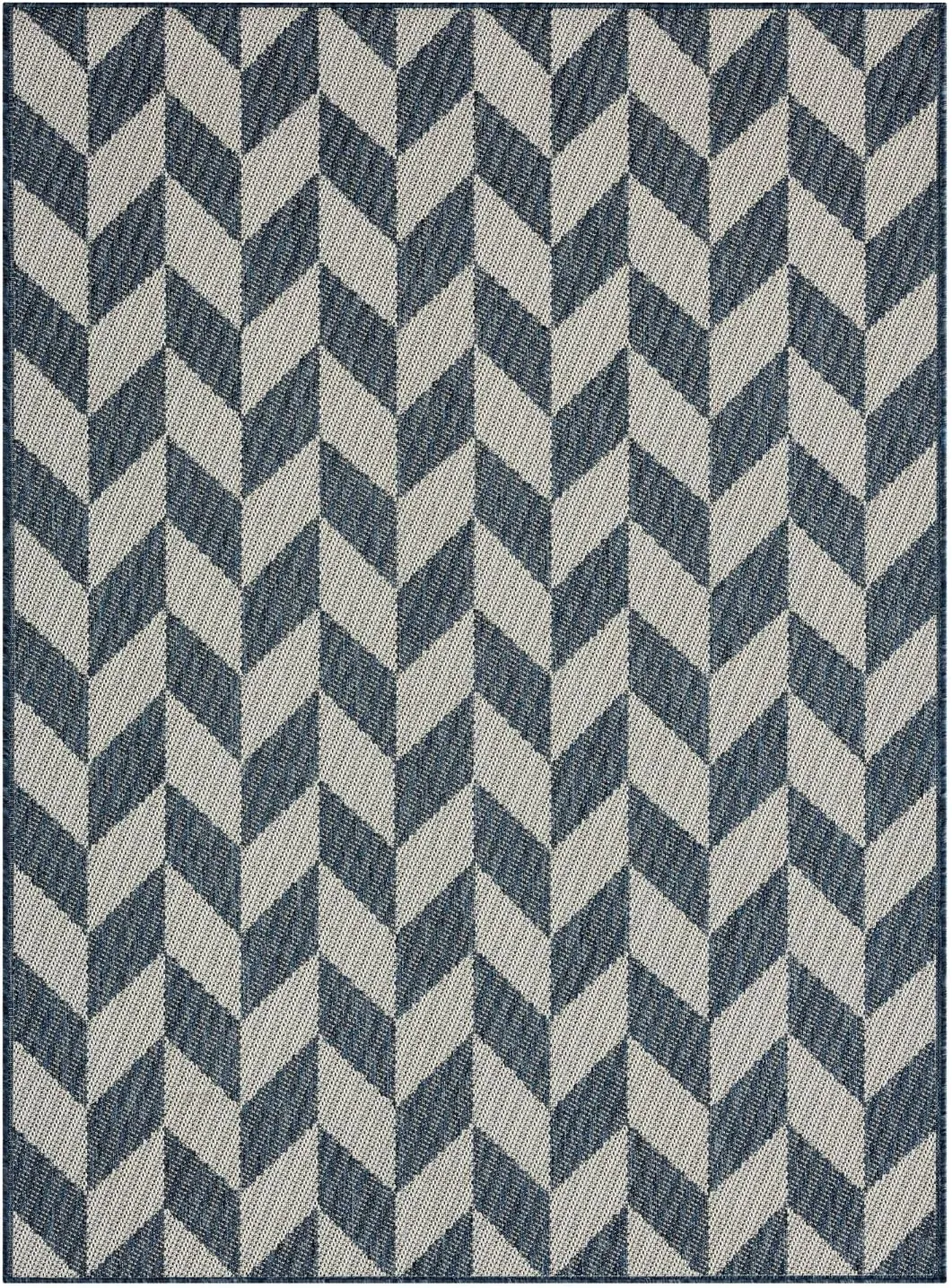 Nicole Miller New York Patio Country Calla Contemporary Herringbone Indoor/Outdoor Area Rug, Blue/Cream, 5'2"x7'2"
