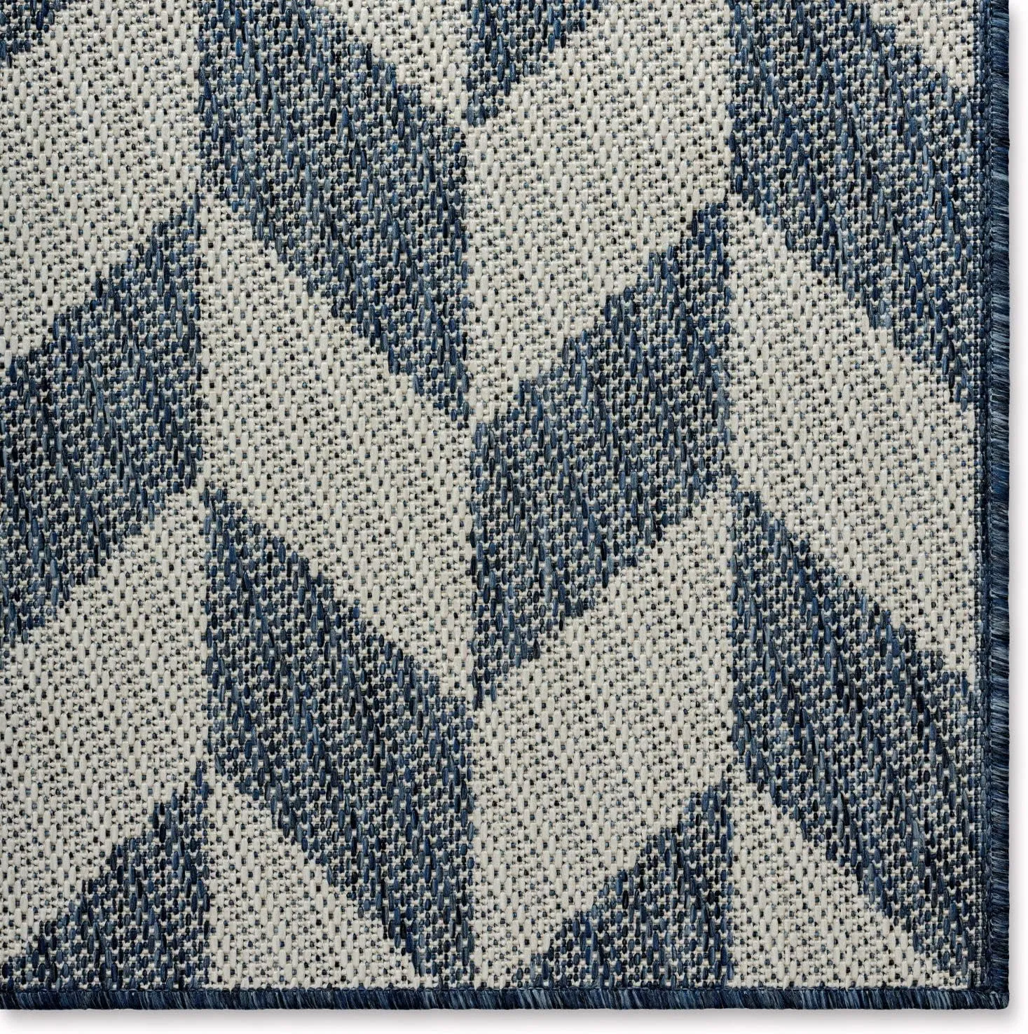Nicole Miller New York Patio Country Calla Contemporary Herringbone Indoor/Outdoor Area Rug, Blue/Cream, 5'2"x7'2"