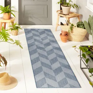 Nicole Miller New York Patio Country Calla Contemporary Herringbone Indoor/Outdoor Runner Area Rug, Blue/Grey, 1'9"x7'2"