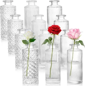 Nicunom Glass Bud Vases Set of 12, Small Clear Bud Vases in Bulk, Mini Flowers Vases, Single Flower Vases, Vintage Decorative Glass Bottles Vases for Table Centerpieces Wedding Home Decor