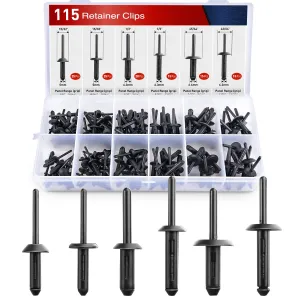 Nilight 115Pcs 6 Sizes Universal Pop Rivet Assortment Rivet Clip Black Nylon Blind Rivets Compatible with GM Ford Chrysler VW 2 Years Warranty