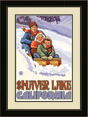 Northwest Art Mall PAL-4533 LFGDM FSD Shaver Lake California Family Sledding Downhill Framed Wall Art by Artist Paul A. Lanquist, 20" x 26"
