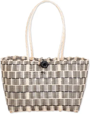 NOVICA Artisan Handwoven Tote in Black Pale Yellow from Guatemala Handbags Ivory Patterned Recycled Eco Friendly ' Delightful Day in Black'