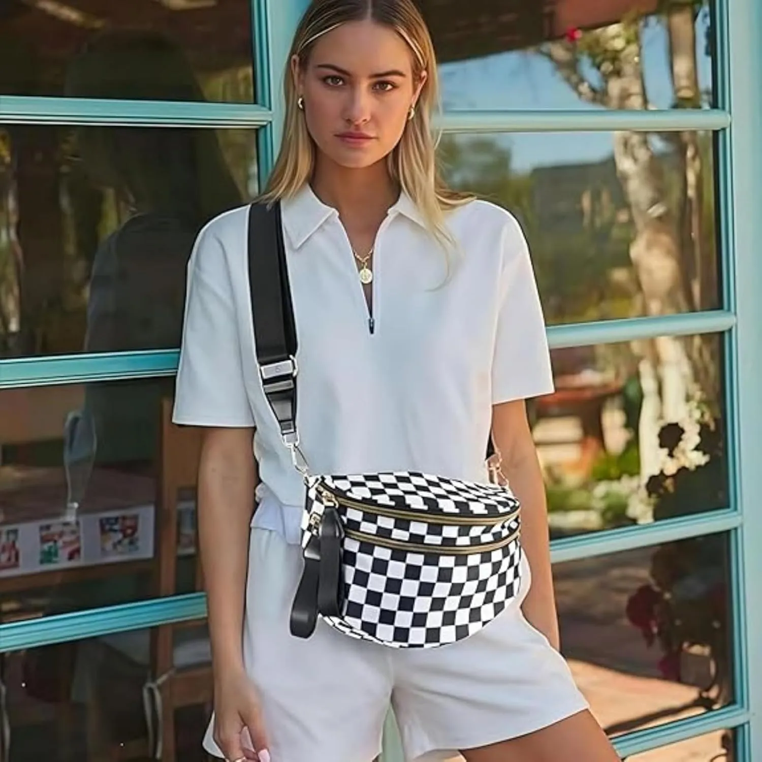 Nuvore ComfortBag, Nuvore Crossbody Bag, Spacious Stylish Checkered Bum Bag, Checkered Crossbody Bag, Bumbags for Women
