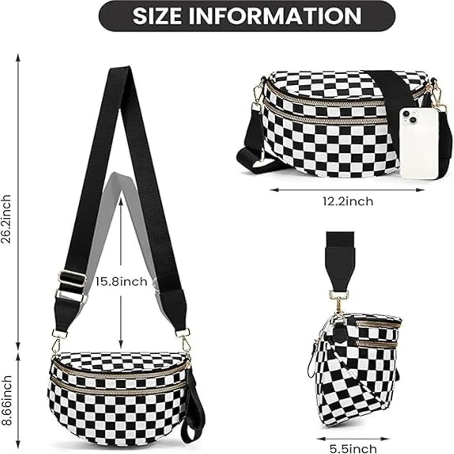 Nuvore ComfortBag, Nuvore Crossbody Bag, Spacious Stylish Checkered Bum Bag, Checkered Crossbody Bag, Bumbags for Women