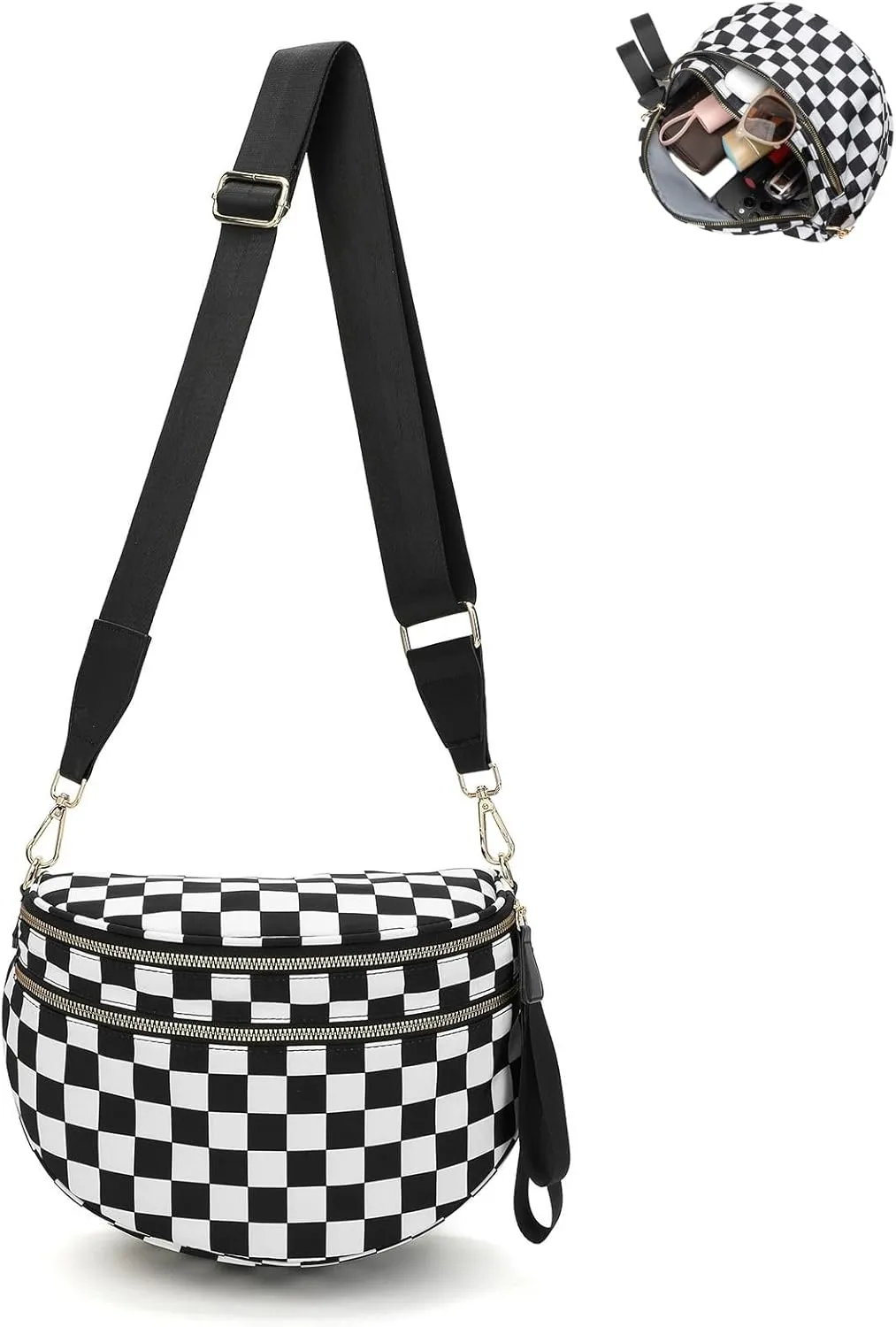 Nuvore Crossbody Bag, Checkered Crossbody Bags for Women, Westlyn Woven Bum Bag Crossbody, Bum Bags Large Capacity