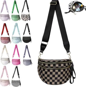 Nuvore Crossbody Bag, Comfort Checkered Bum Bags, Spacious Trendy & Functional Bum bag, Women Lightweight Messenger bag