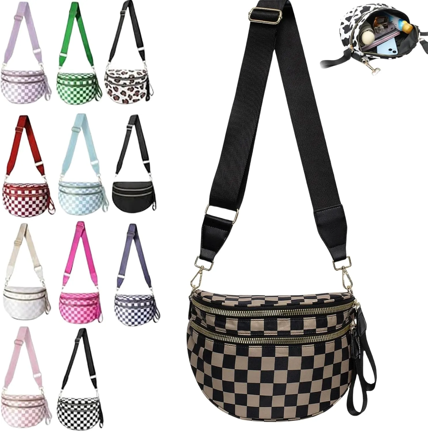 Nuvore Crossbody Bag, Comfort Checkered Bum Bags, Spacious Trendy & Functional Bum bag, Women Lightweight Messenger bag