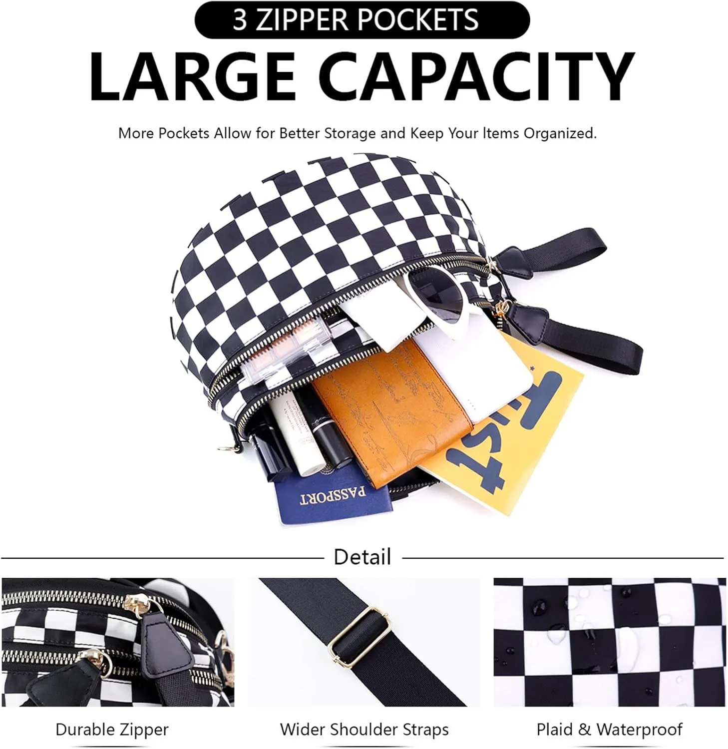 Nuvore Crossbody Bag, Nuvore ComfortBag, Spacious Stylish Checkered Bum Bag, Checkered Crossbody Bag for Women