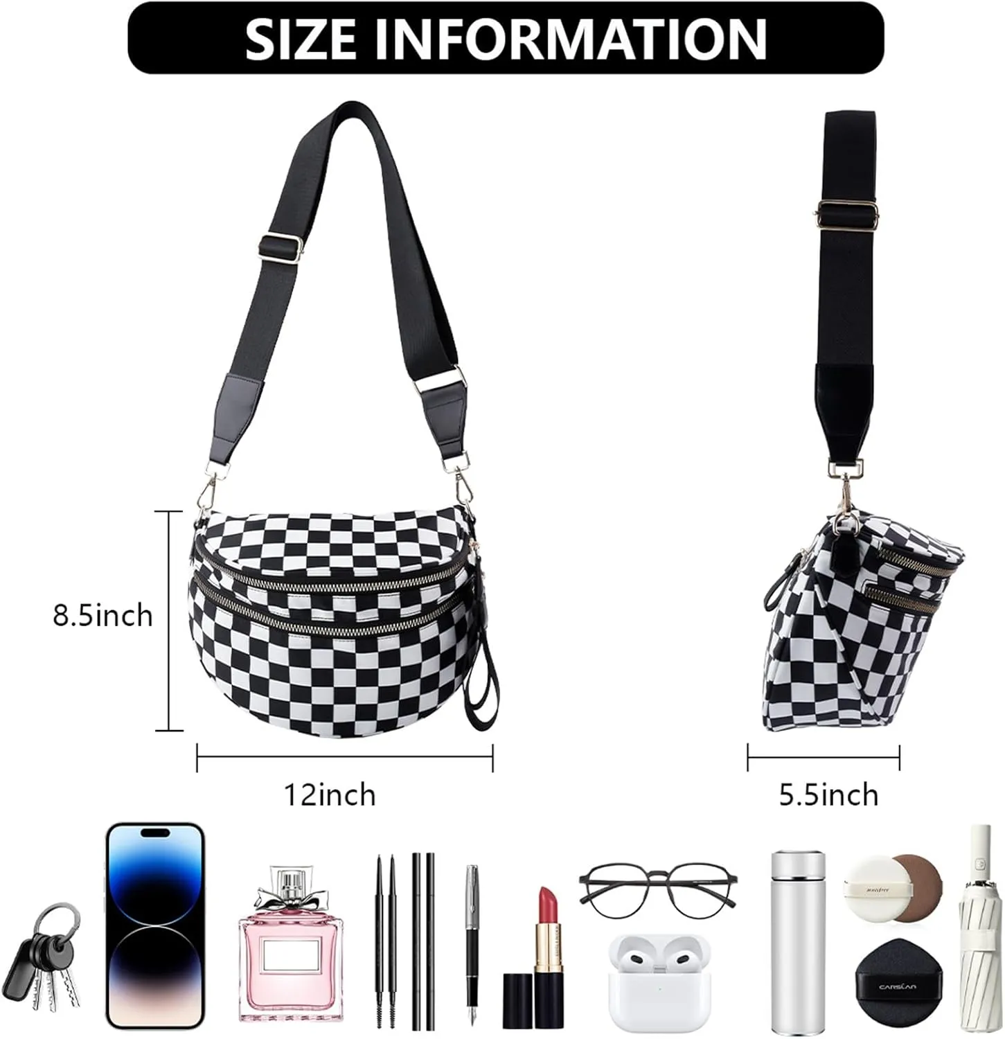 Nuvore Crossbody Bag, Nuvore ComfortBag, Spacious Stylish Checkered Bum Bag, Checkered Crossbody Bag for Women