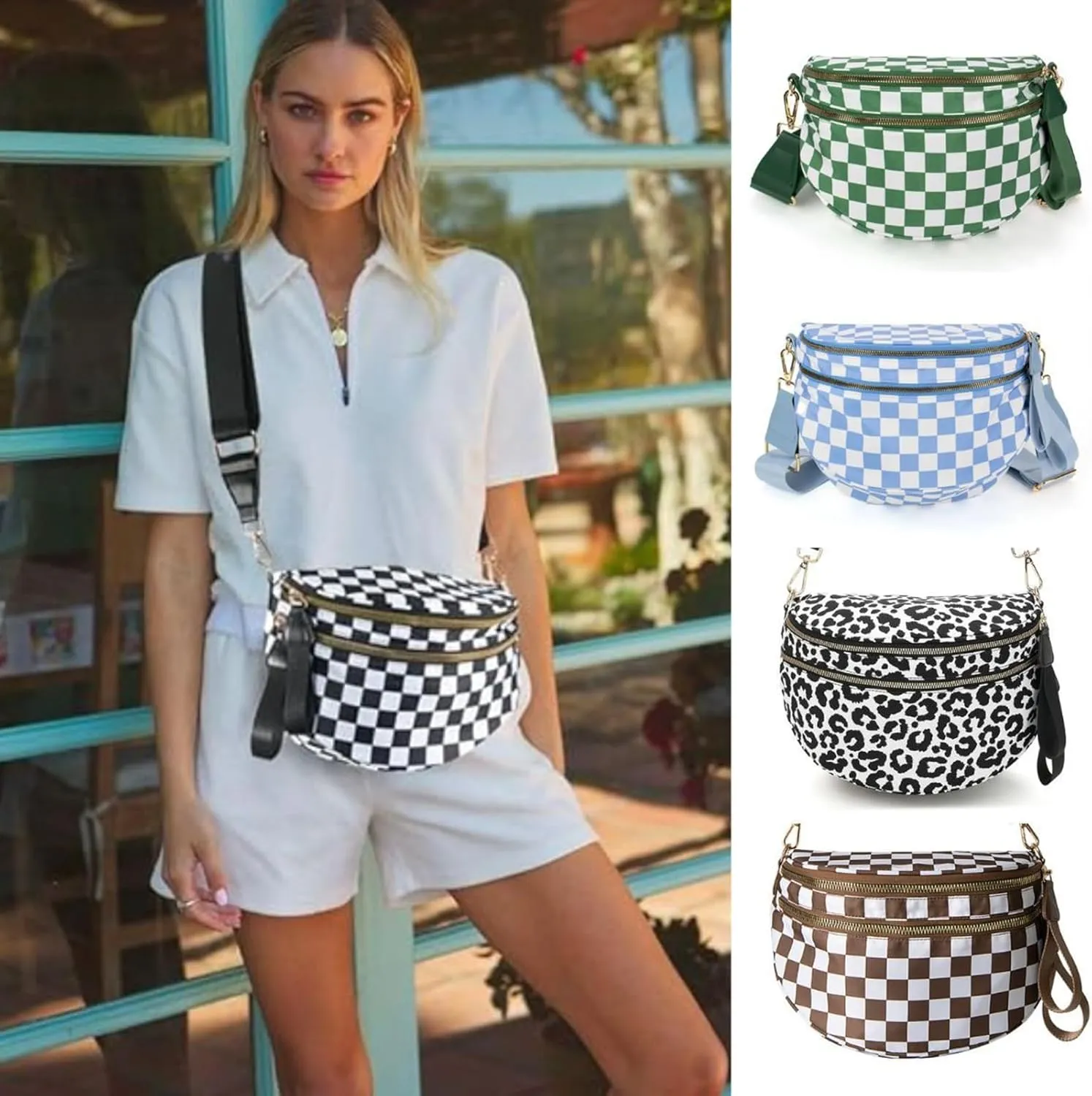 Nuvore Crossbody Bag, Nuvore ComfortBag, Spacious Stylish Checkered Bum Bag, Checkered Crossbody Bag for Women