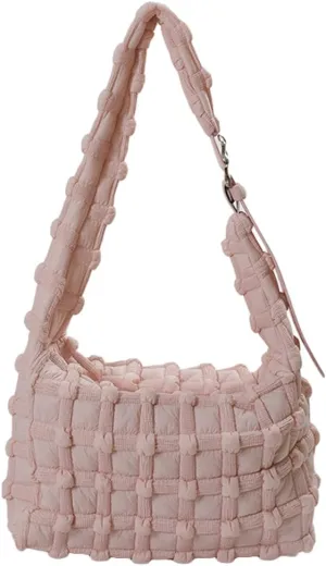 Nylon Tote Bags for Women Large Shoulder Crossbody Bag Trendy Dumpling Handbag Bubble Checkered Purse
