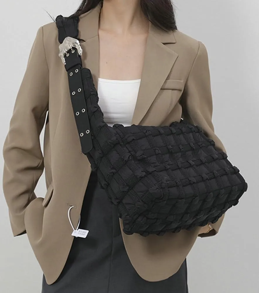 Nylon Tote Bags for Women Large Shoulder Crossbody Bag Trendy Dumpling Handbag Bubble Checkered Purse